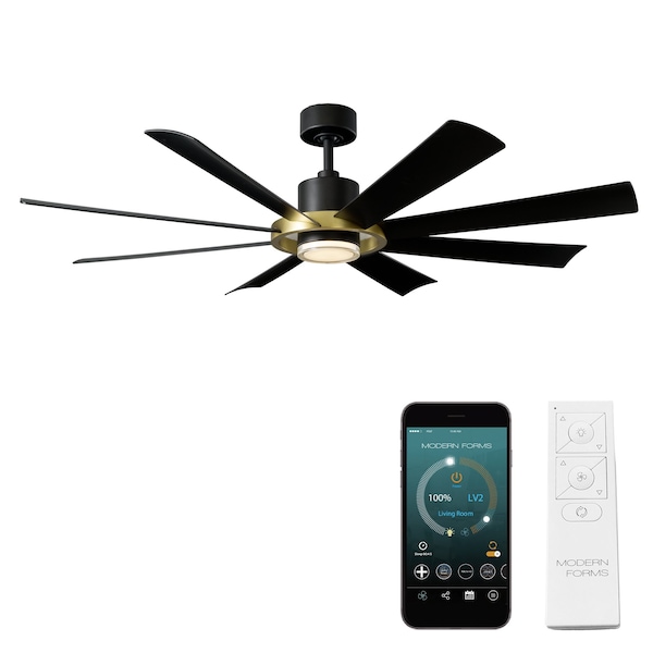 Modern Forms Fans Aura Indoor or Outdoor Smart Ceiling Fan 2700-3000-4000-5000K LED in Soft Brass/Matte Black FR-W2303-60L-SB/MB - main